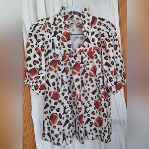 Office Tailgate Football Superbowl Party Top Tunic S M Puff Ruffleneck